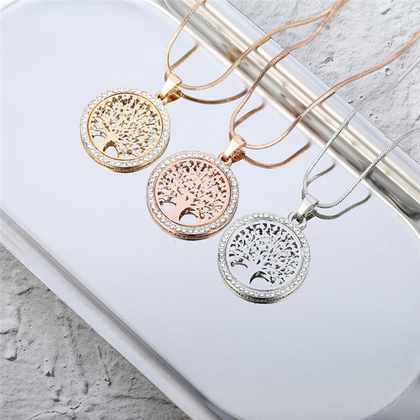 Tree of Life Crystal Round Small Necklace