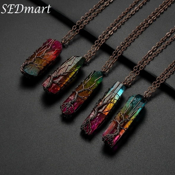 Rainbow Stone Tree of life Necklace