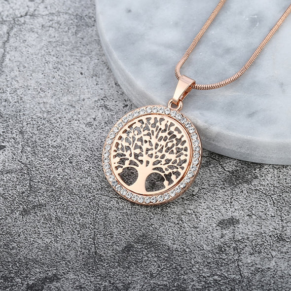 Tree of Life Crystal Round Small Necklace