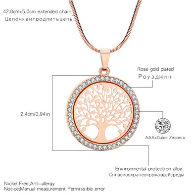 Tree of Life Crystal Round Small Necklace